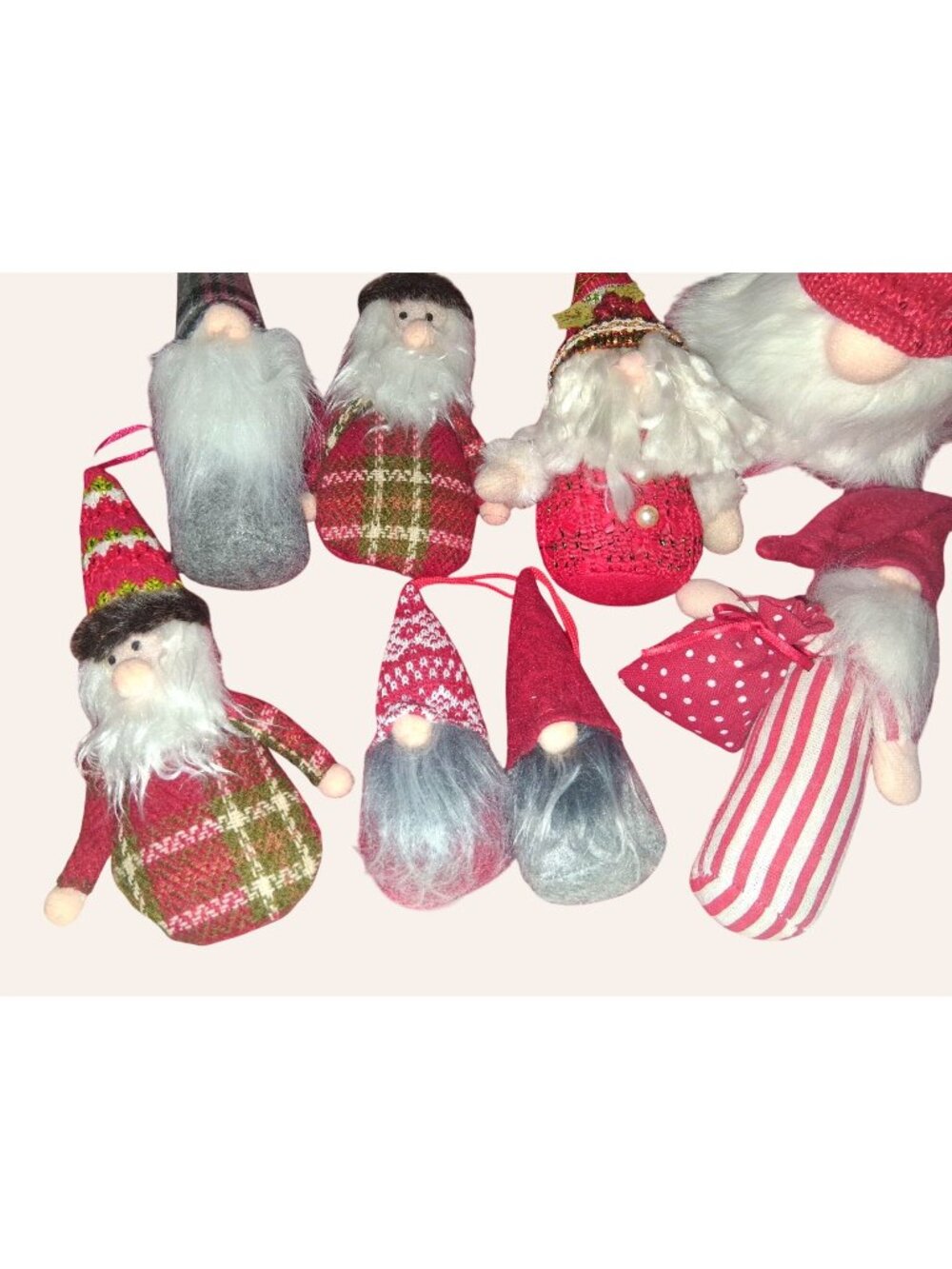 Set Of 8 Christmas Gnome Decorations With Weighted Bases - Red & White Plaid Pat